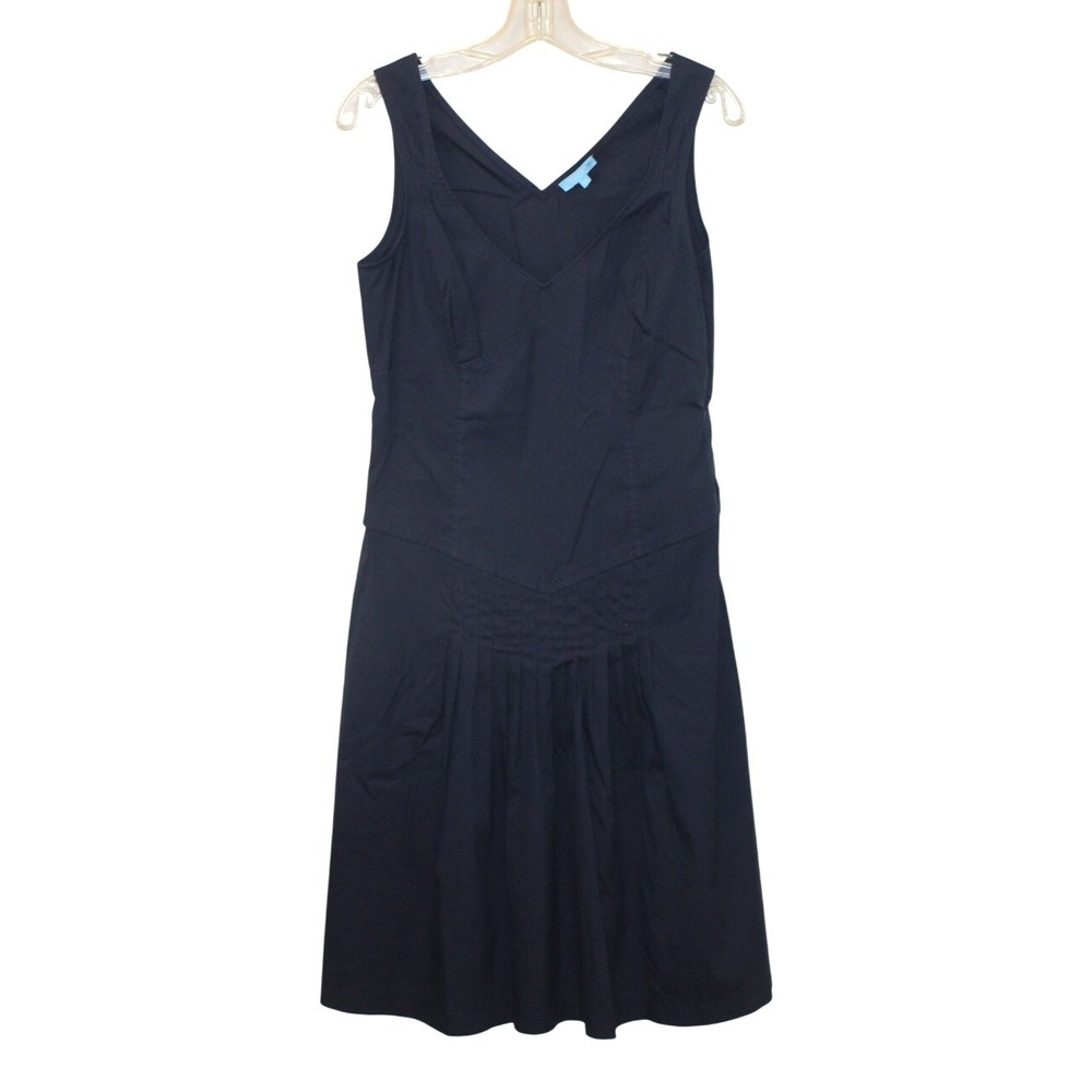 Escada Sport sheath dress EU 36 navy blue sleeveless v-neck pleated cotton blend